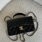 CHANEL Handbag 22P Black Lambskin Quilted Mini Top Handle LGHW - Redeluxe
