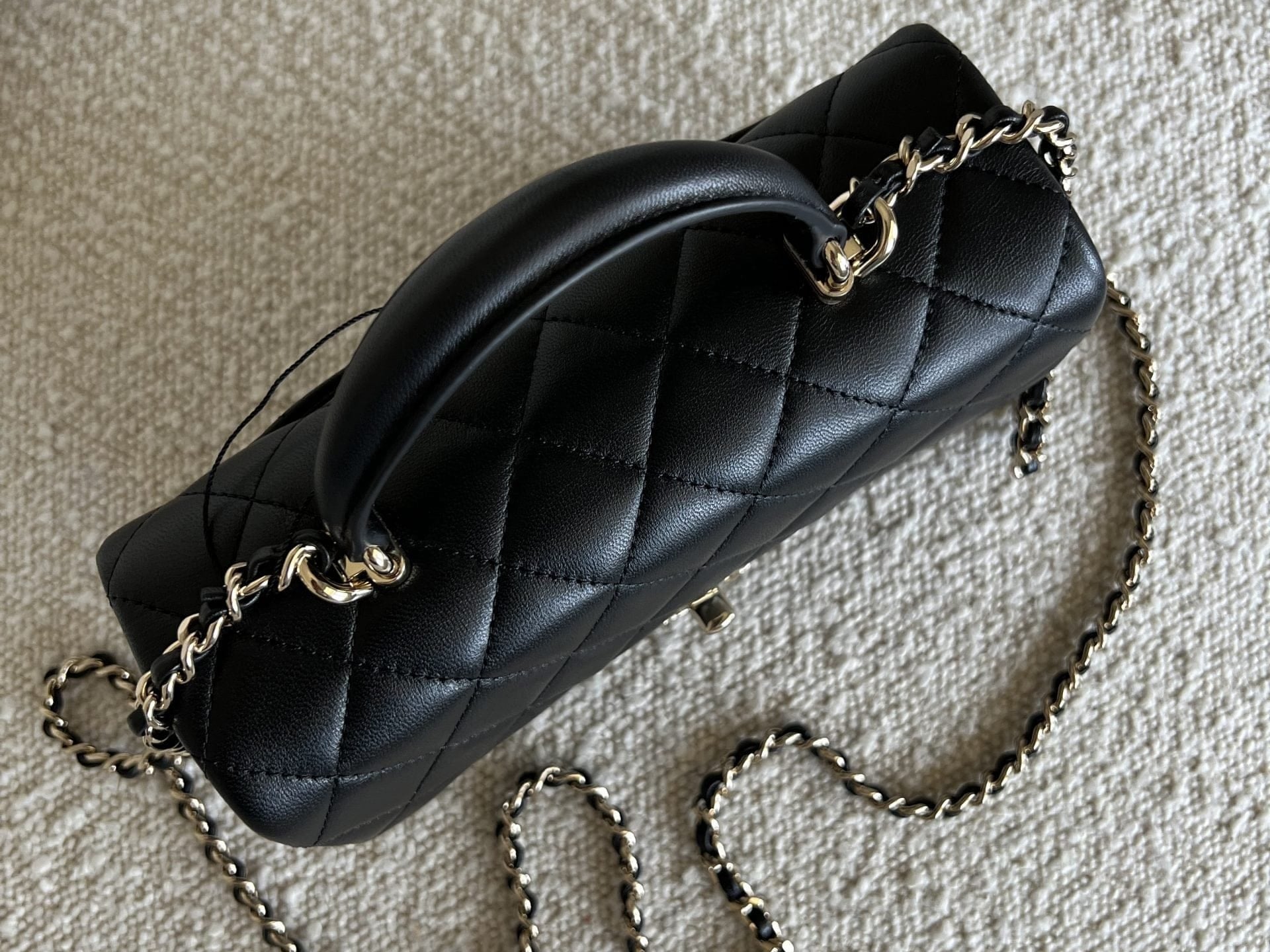 CHANEL Handbag 22P Black Lambskin Quilted Mini Top Handle LGHW - Redeluxe