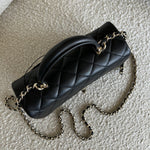 CHANEL Handbag 22P Black Lambskin Quilted Mini Top Handle LGHW - Redeluxe