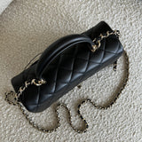 CHANEL Handbag 22P Black Lambskin Quilted Mini Top Handle LGHW - Redeluxe