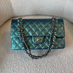 CHANEL Handbag 22P Iridescent Green Caviar Quilted Classic Flap Medium Light Gold Hardware - Redeluxe