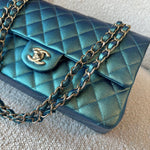 CHANEL Handbag 22P Iridescent Green Caviar Quilted Classic Flap Medium Light Gold Hardware - Redeluxe