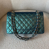 CHANEL Handbag 22P Iridescent Green Caviar Quilted Classic Flap Medium Light Gold Hardware - Redeluxe