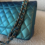 CHANEL Handbag 22P Iridescent Green Caviar Quilted Classic Flap Medium Light Gold Hardware - Redeluxe