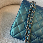 CHANEL Handbag 22P Iridescent Green Caviar Quilted Classic Flap Medium Light Gold Hardware - Redeluxe