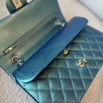 CHANEL Handbag 22P Iridescent Green Caviar Quilted Classic Flap Medium Light Gold Hardware - Redeluxe