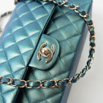 CHANEL Handbag 22P Iridescent Green Caviar Quilted Classic Flap Medium Light Gold Hardware - Redeluxe