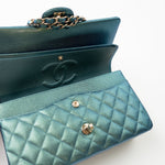 CHANEL Handbag 22P Iridescent Green Caviar Quilted Classic Flap Medium Light Gold Hardware - Redeluxe