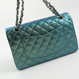 CHANEL Handbag 22P Iridescent Green Caviar Quilted Classic Flap Medium Light Gold Hardware - Redeluxe