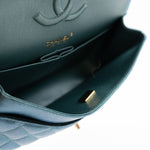 CHANEL Handbag 22P Iridescent Green Caviar Quilted Classic Flap Medium Light Gold Hardware - Redeluxe
