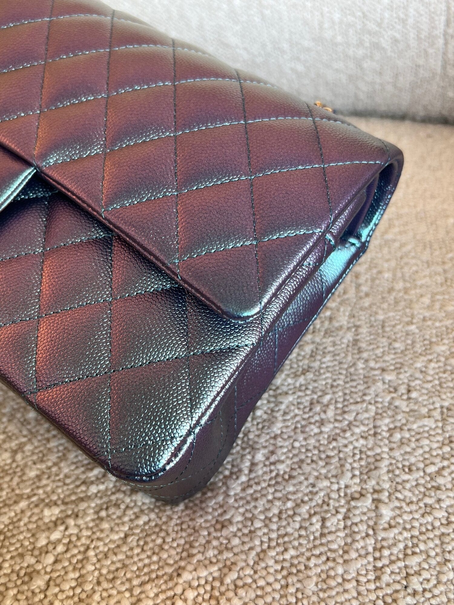 22P Iridescent Purple Caviar Quilted Medium Double Flap