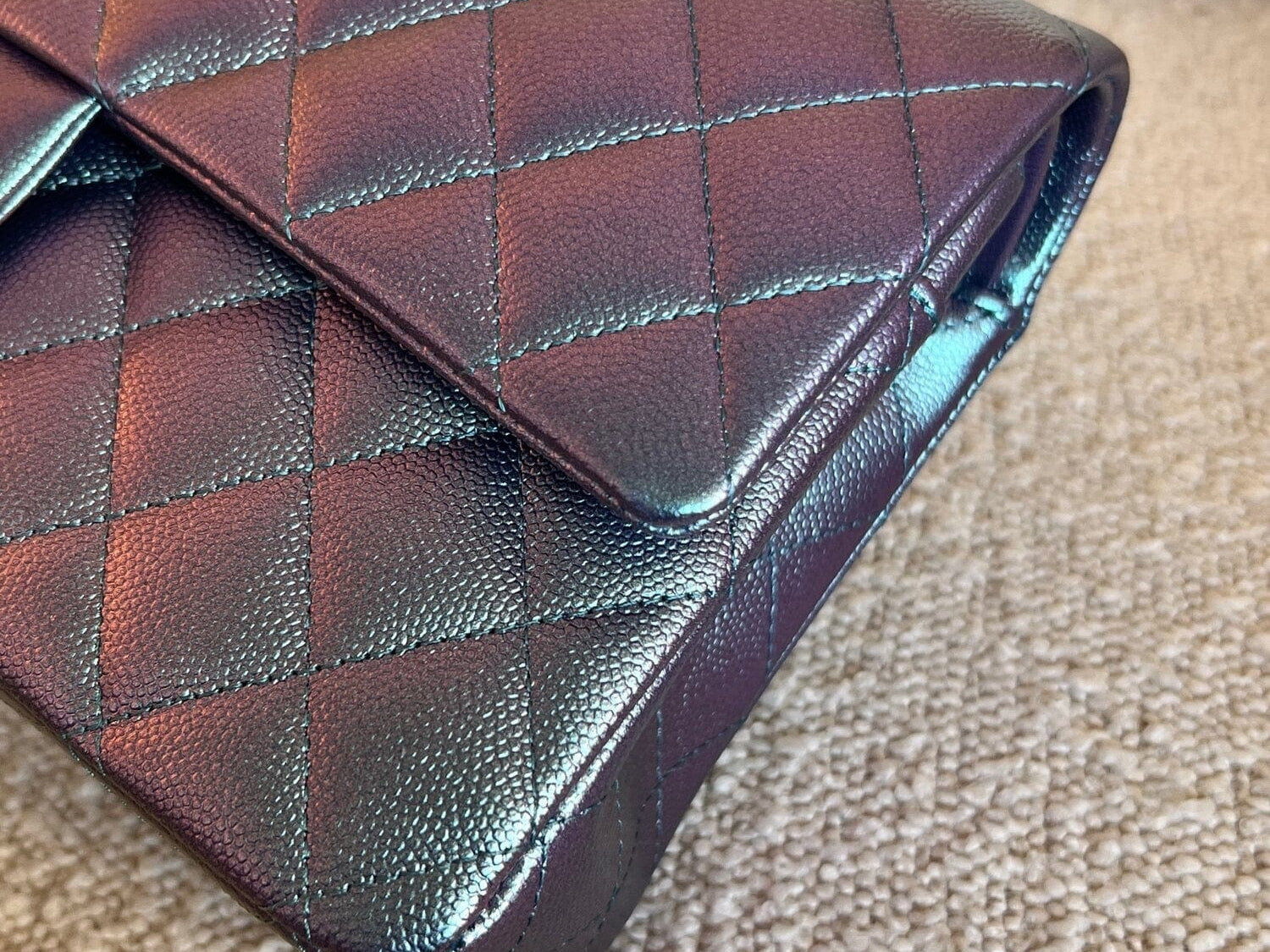 CHANEL Handbag 22P Iridescent Purple Caviar Quilted Medium Double Flap - Redeluxe