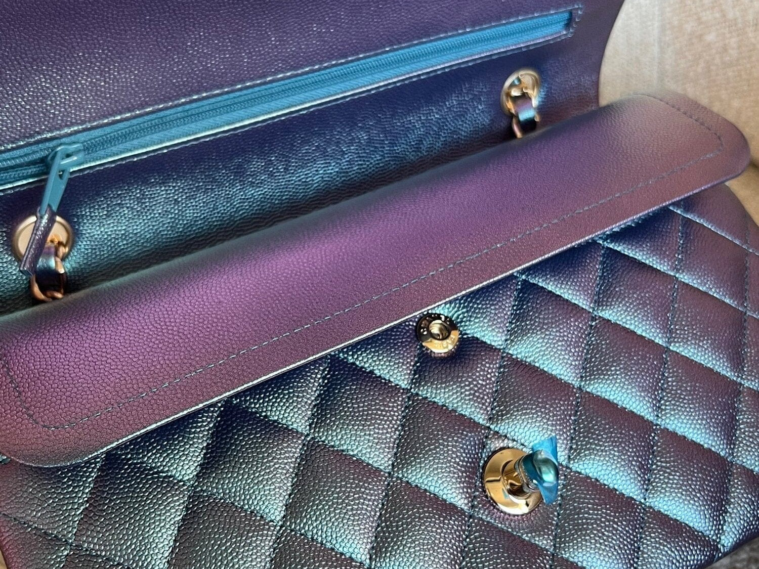 CHANEL Handbag 22P Iridescent Purple Caviar Quilted Medium Double Flap - Redeluxe
