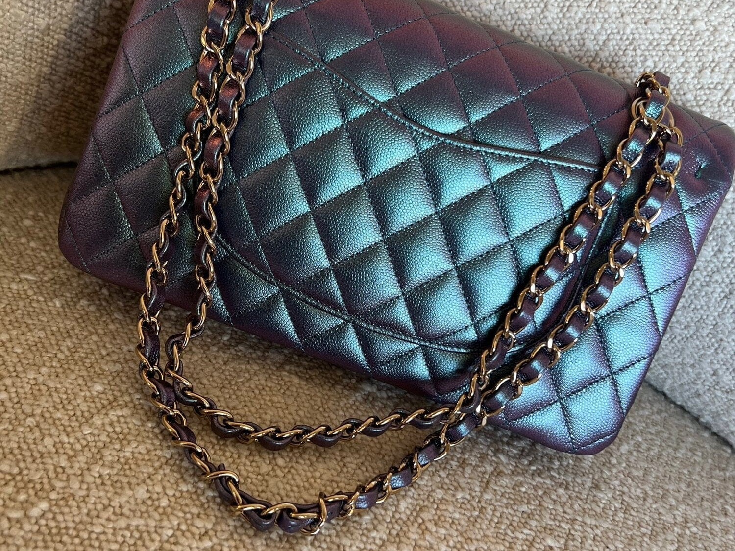 CHANEL Handbag 22P Iridescent Purple Caviar Quilted Medium Double Flap - Redeluxe