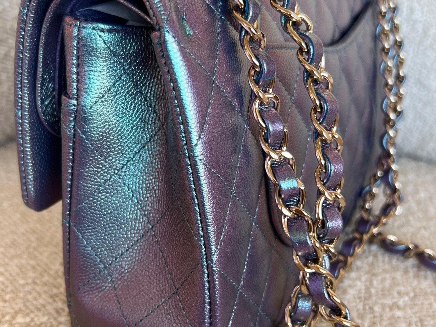 CHANEL Handbag 22P Iridescent Purple Caviar Quilted Medium Double Flap - Redeluxe