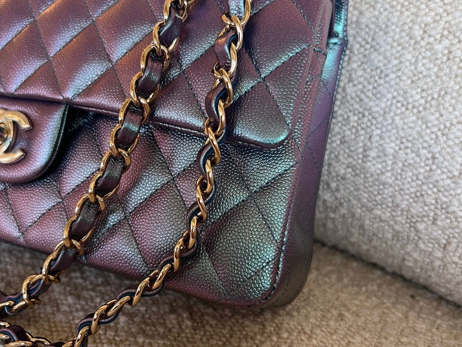 CHANEL Handbag 22P Iridescent Purple Caviar Quilted Medium Double Flap - Redeluxe