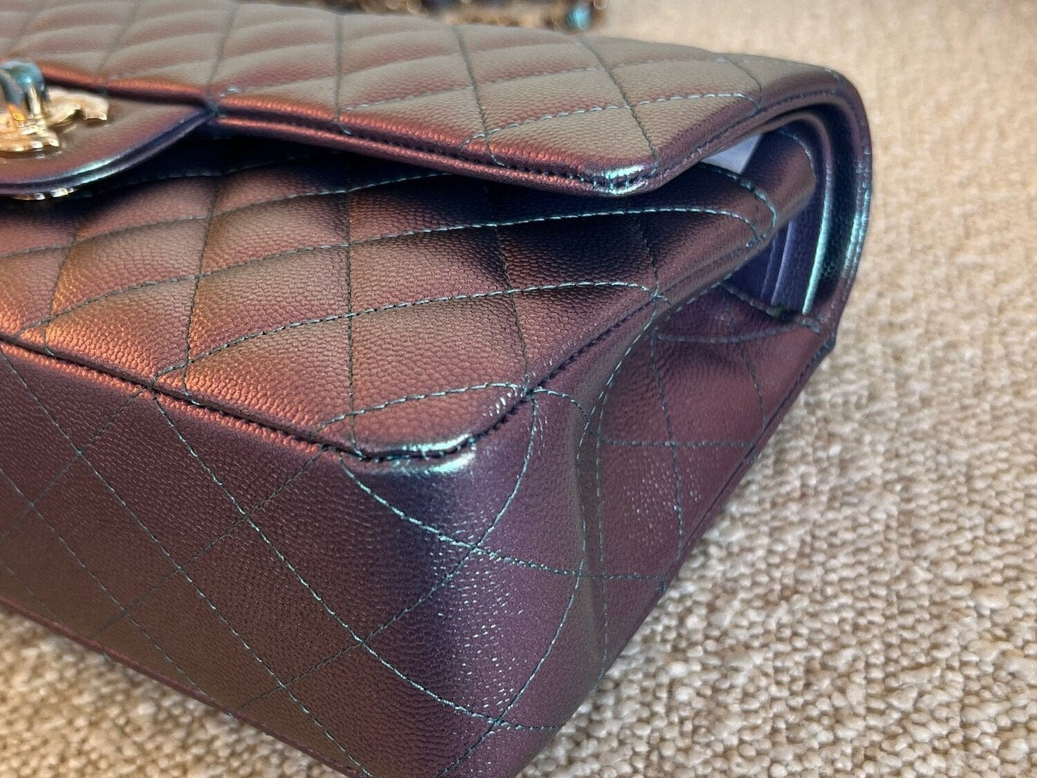 CHANEL Handbag 22P Iridescent Purple Caviar Quilted Medium Double Flap - Redeluxe