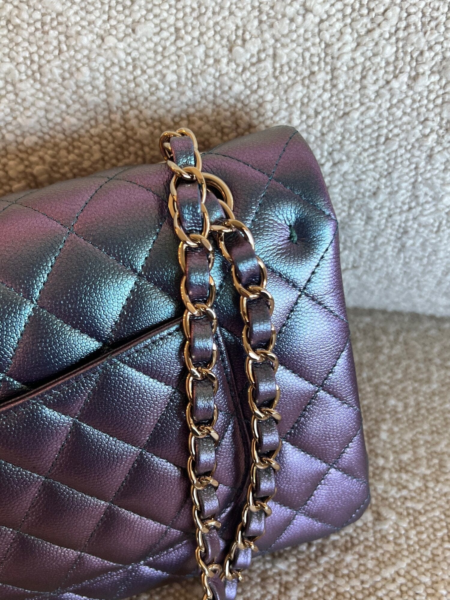 22P Iridescent Purple Caviar Quilted Medium Double Flap