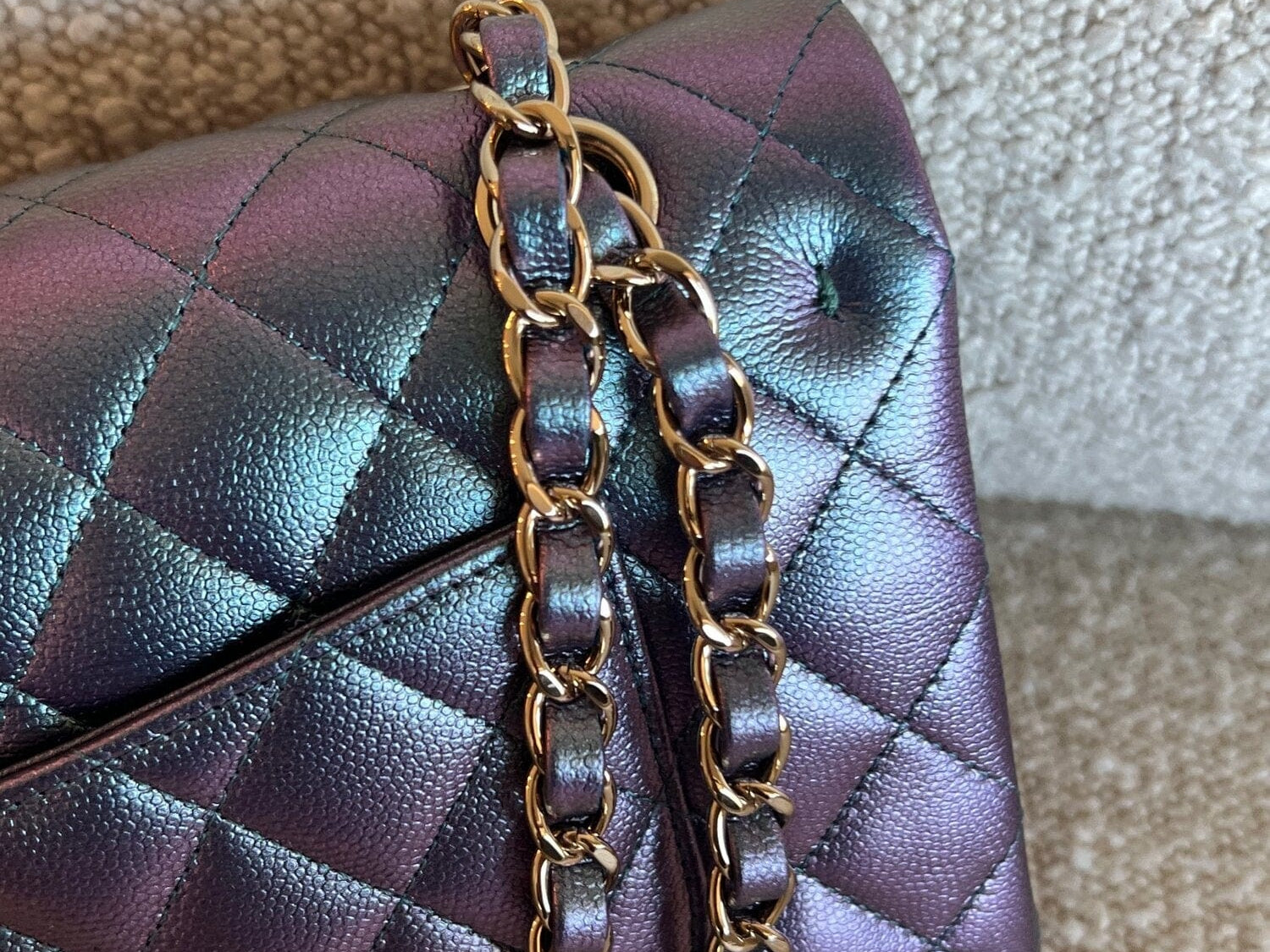 CHANEL Handbag 22P Iridescent Purple Caviar Quilted Medium Double Flap - Redeluxe