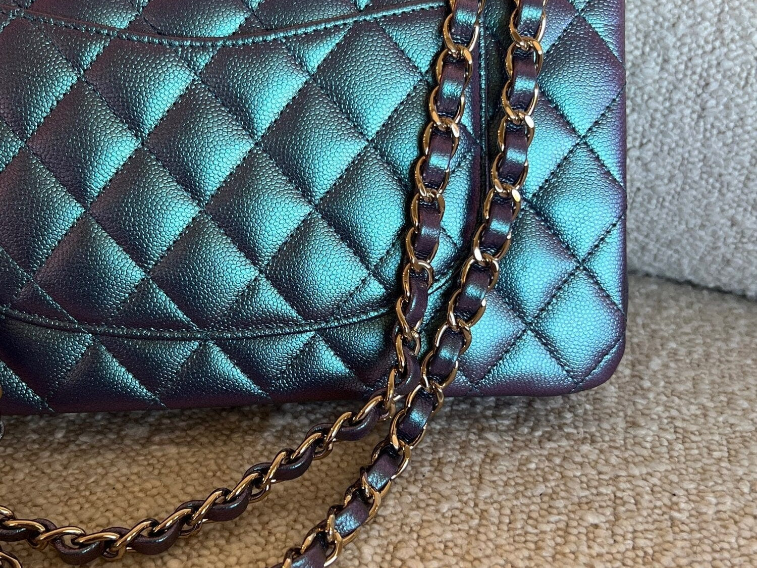 CHANEL Handbag 22P Iridescent Purple Caviar Quilted Medium Double Flap - Redeluxe