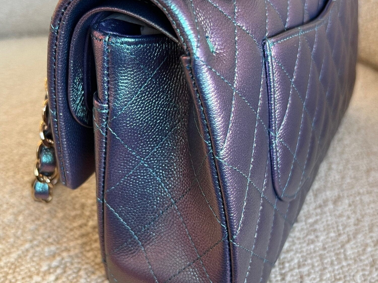 CHANEL Handbag 22P Iridescent Purple Caviar Quilted Medium Double Flap - Redeluxe
