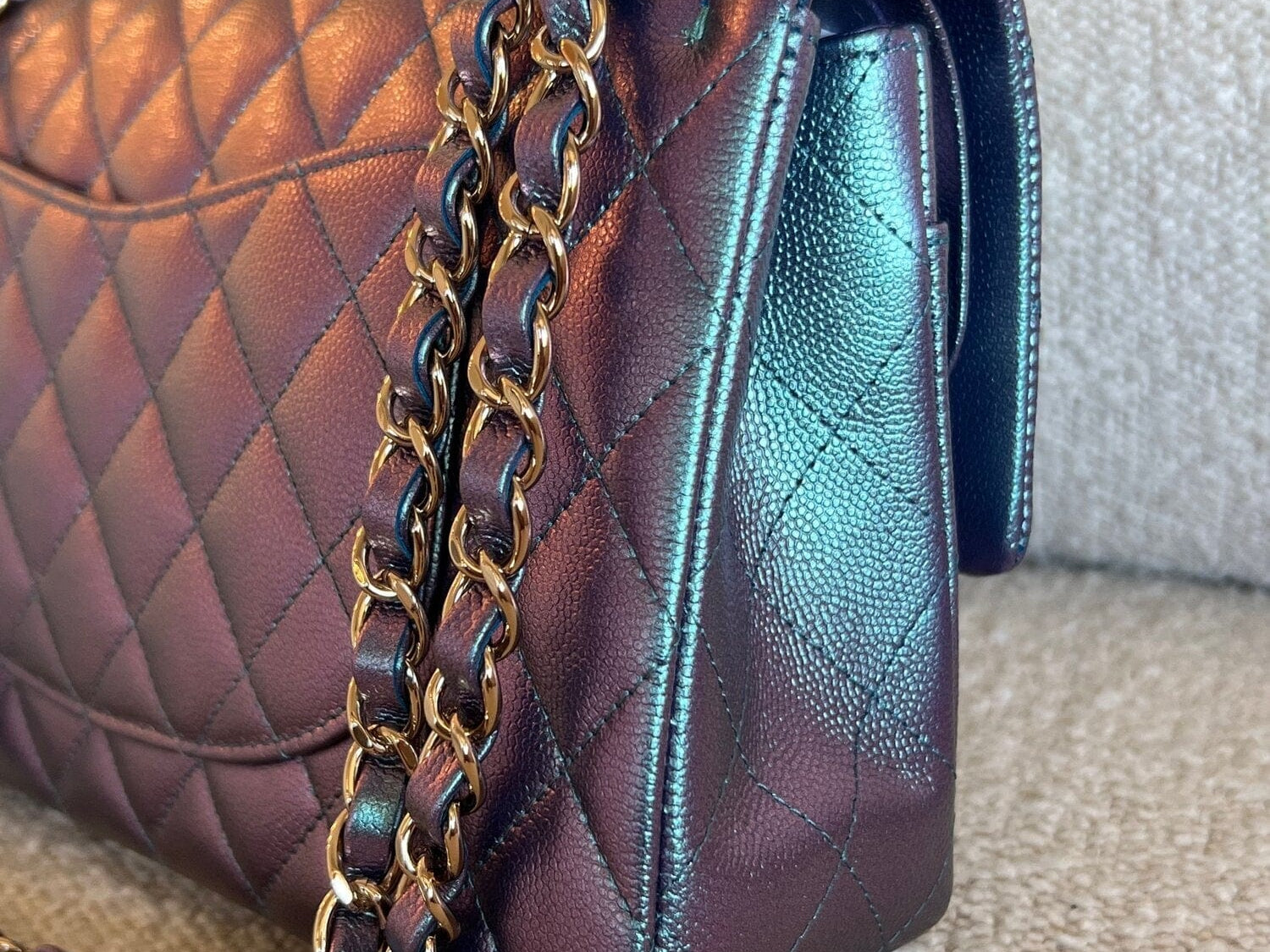 CHANEL Handbag 22P Iridescent Purple Caviar Quilted Medium Double Flap - Redeluxe