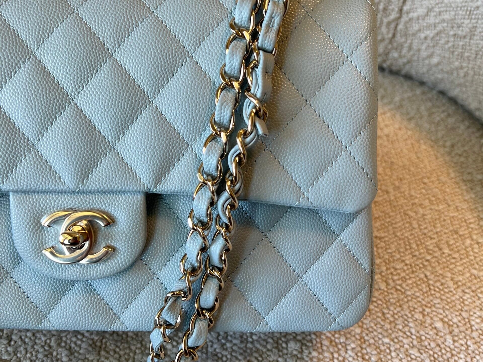 CHANEL Handbag 22P Light Blue Caviar Quilted Classic Flap Medium LGHW - Redeluxe