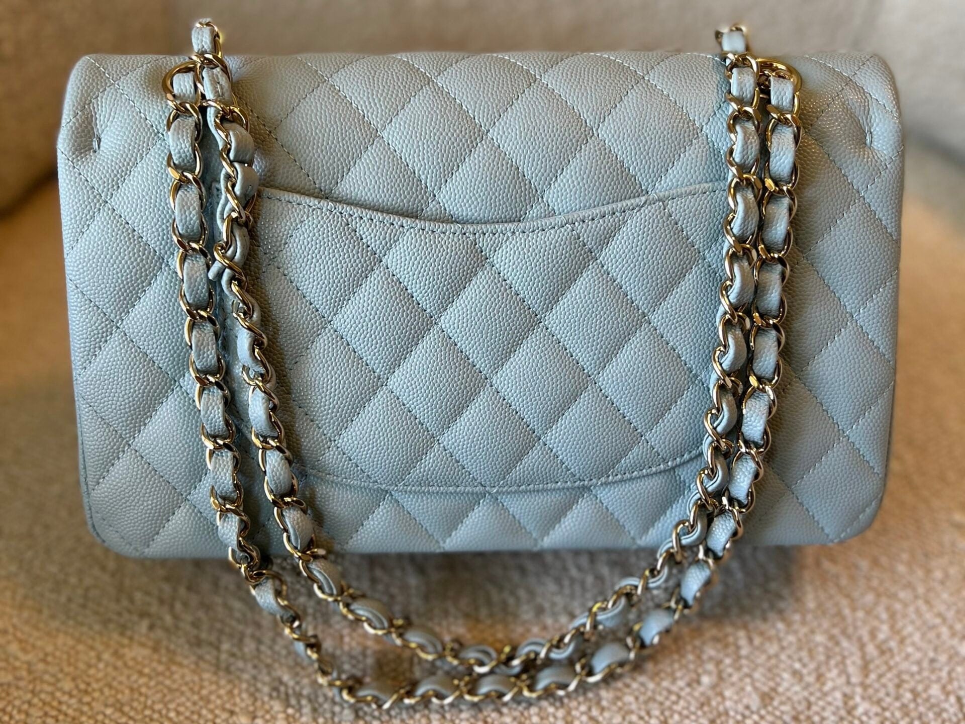 CHANEL Handbag 22P Light Blue Caviar Quilted Classic Flap Medium LGHW - Redeluxe