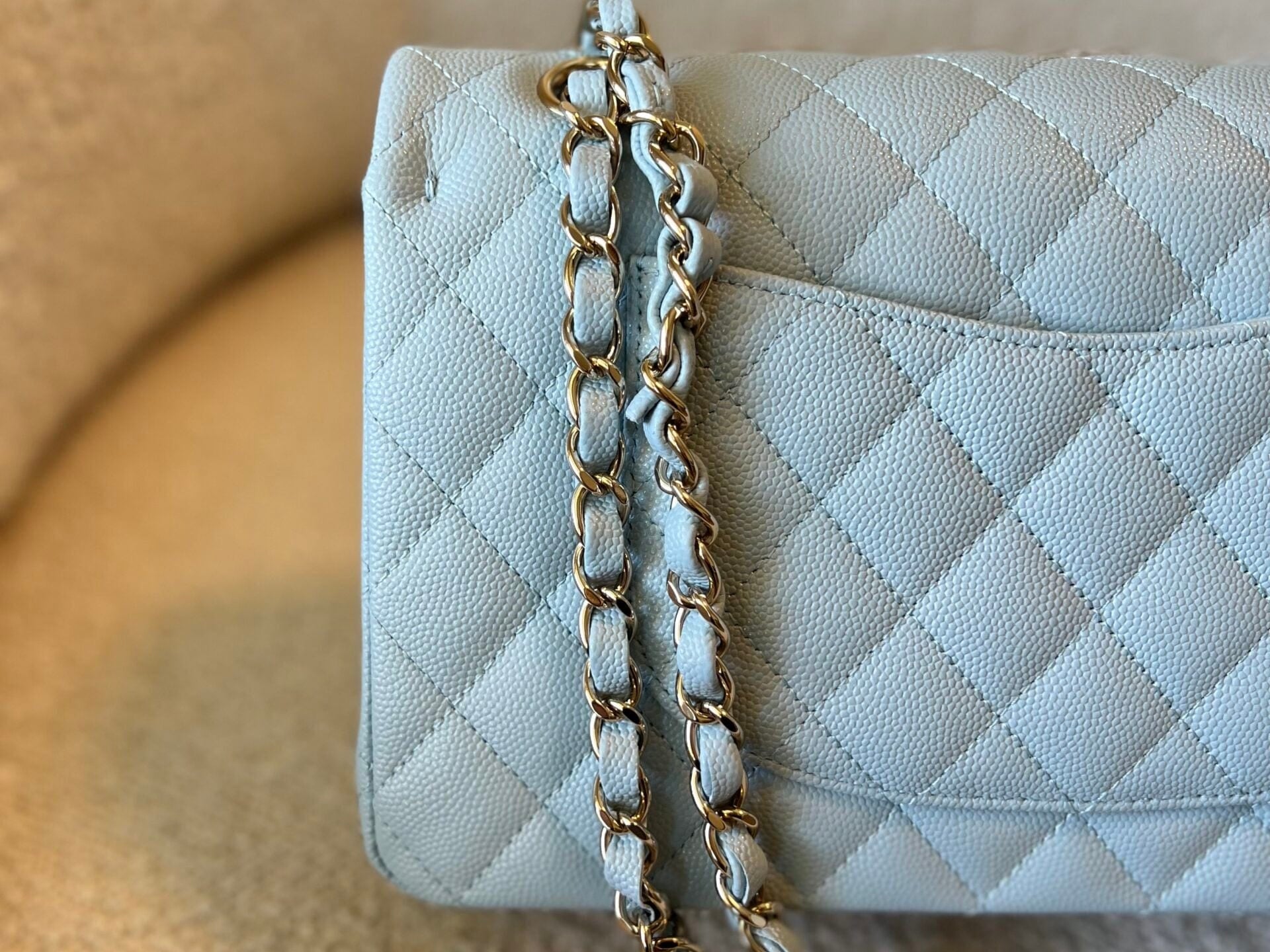 CHANEL Handbag 22P Light Blue Caviar Quilted Classic Flap Medium LGHW - Redeluxe