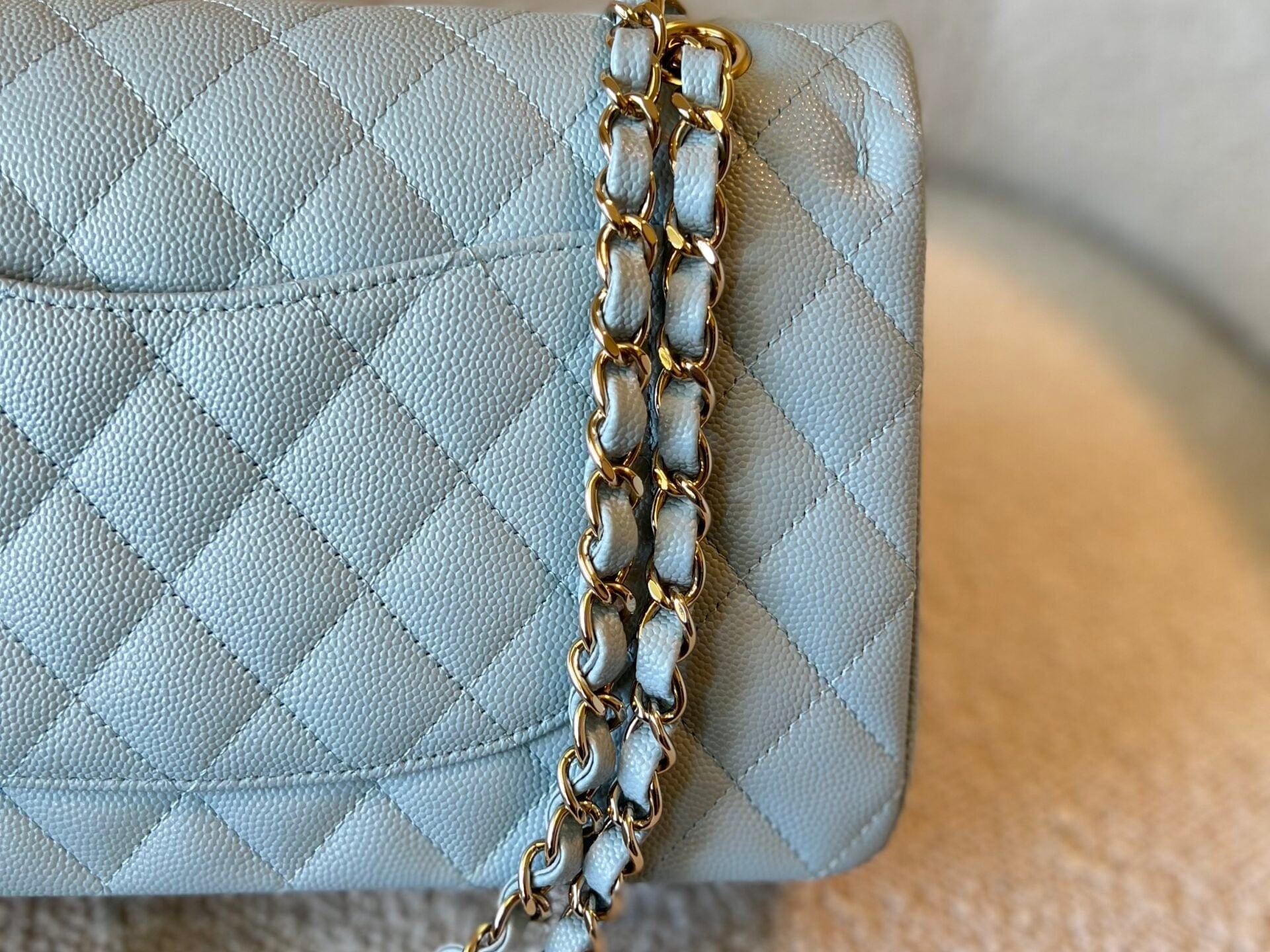 CHANEL Handbag 22P Light Blue Caviar Quilted Classic Flap Medium LGHW - Redeluxe