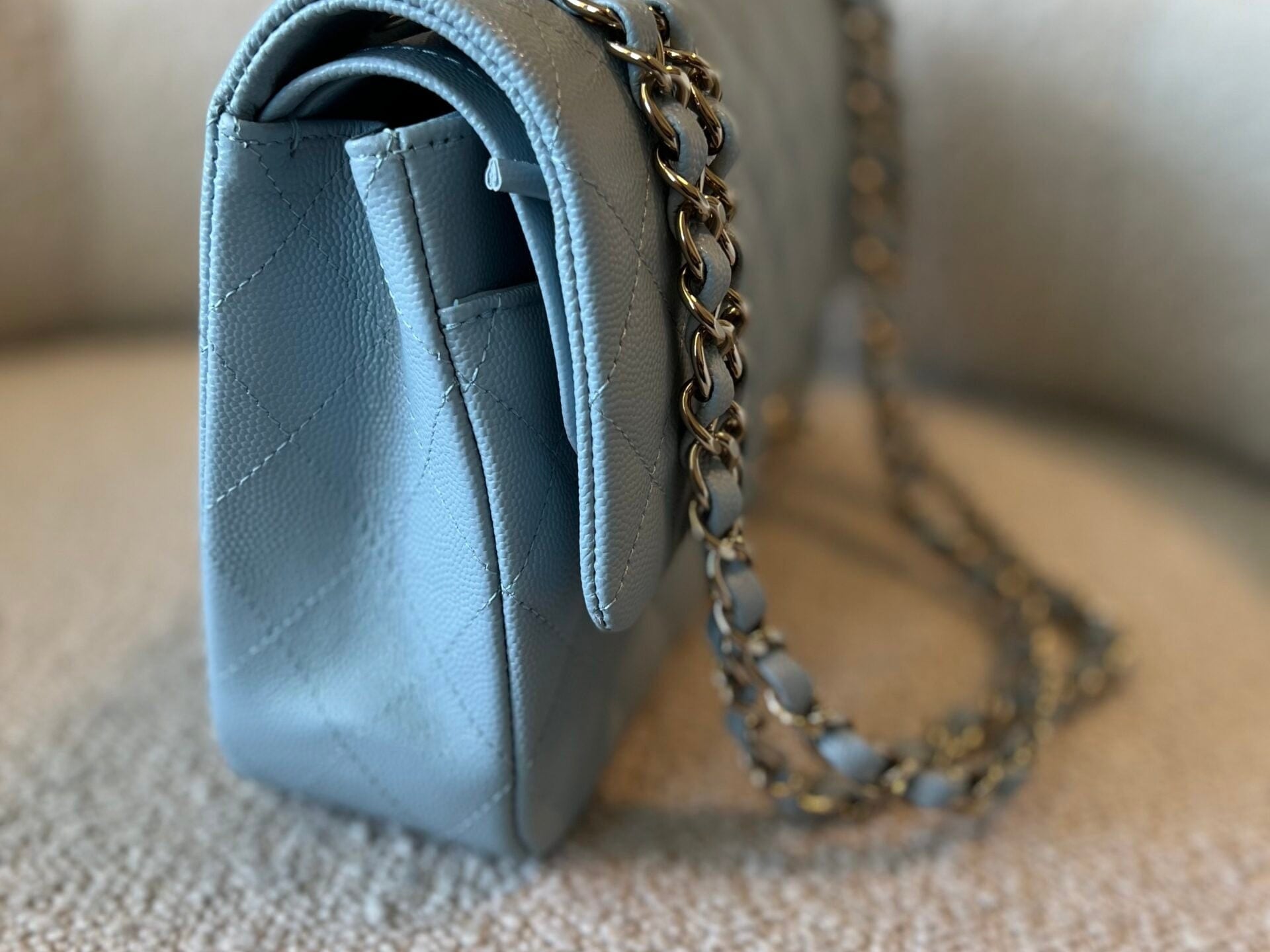 CHANEL Handbag 22P Light Blue Caviar Quilted Classic Flap Medium LGHW - Redeluxe
