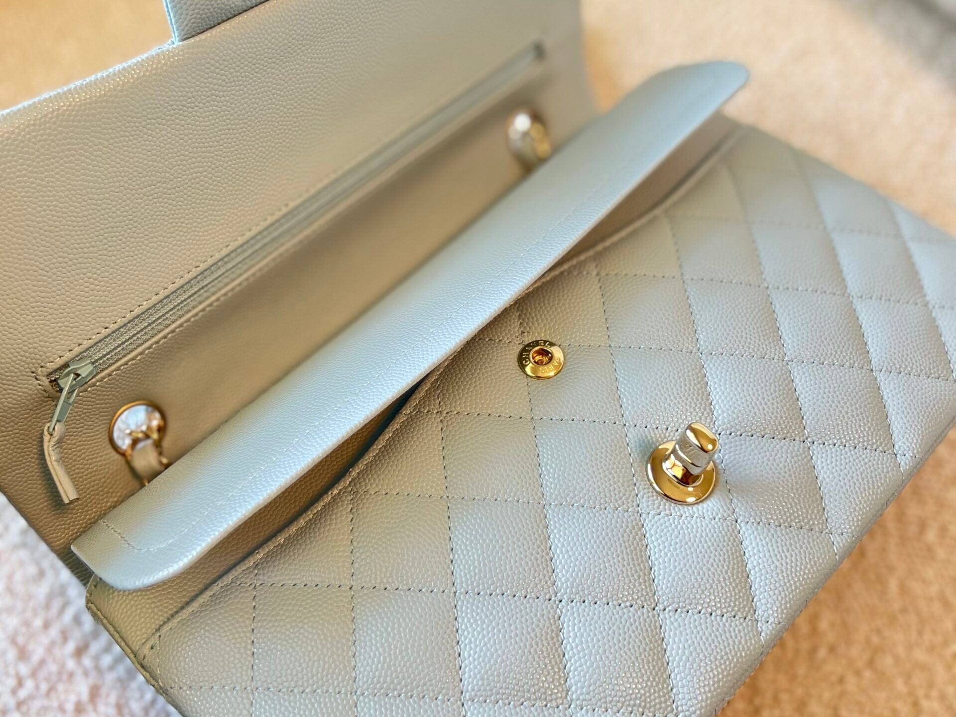 CHANEL Handbag 22P Light Blue Caviar Quilted Classic Flap Medium LGHW - Redeluxe