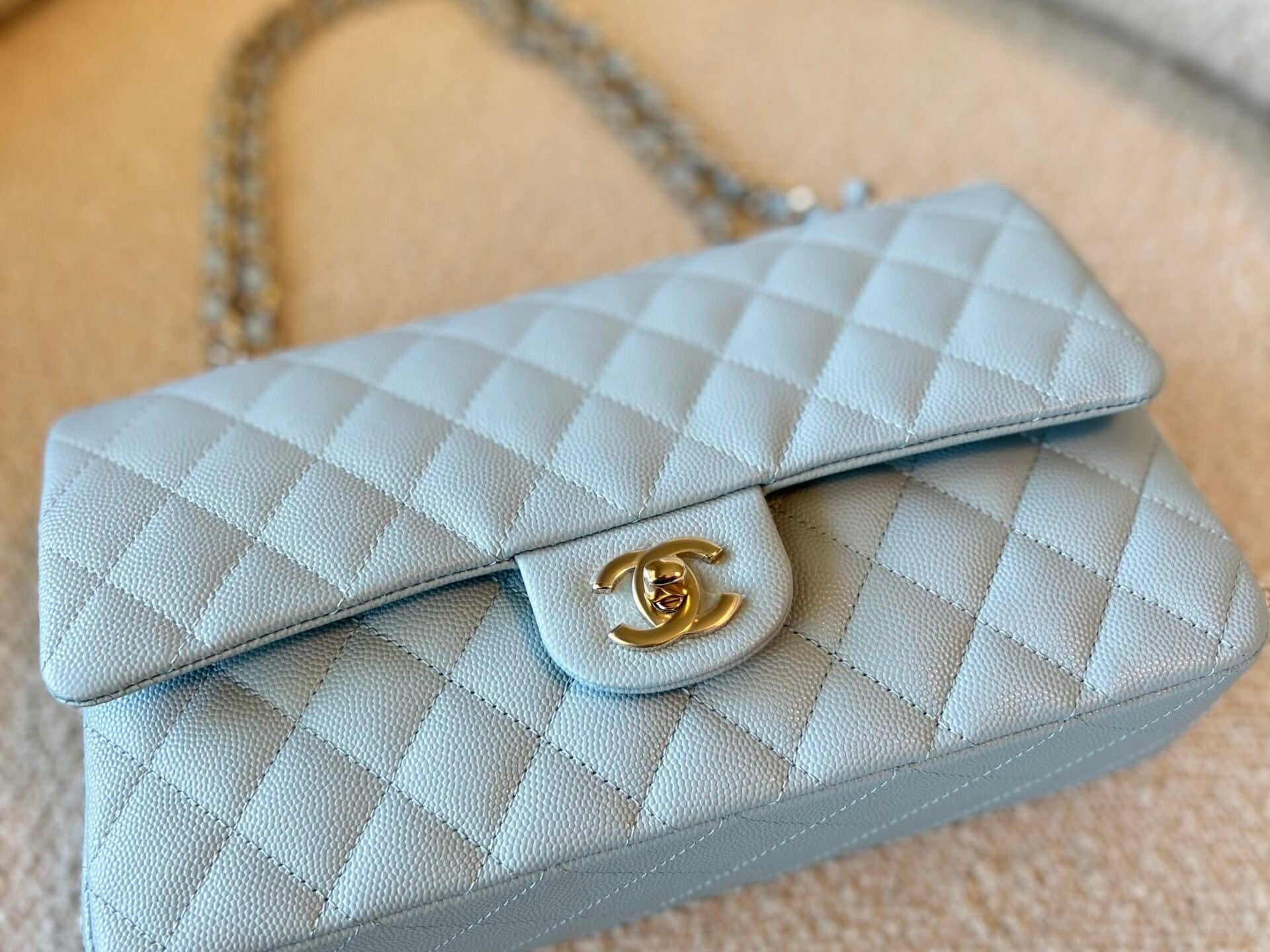 CHANEL Handbag 22P Light Blue Caviar Quilted Classic Flap Medium LGHW - Redeluxe