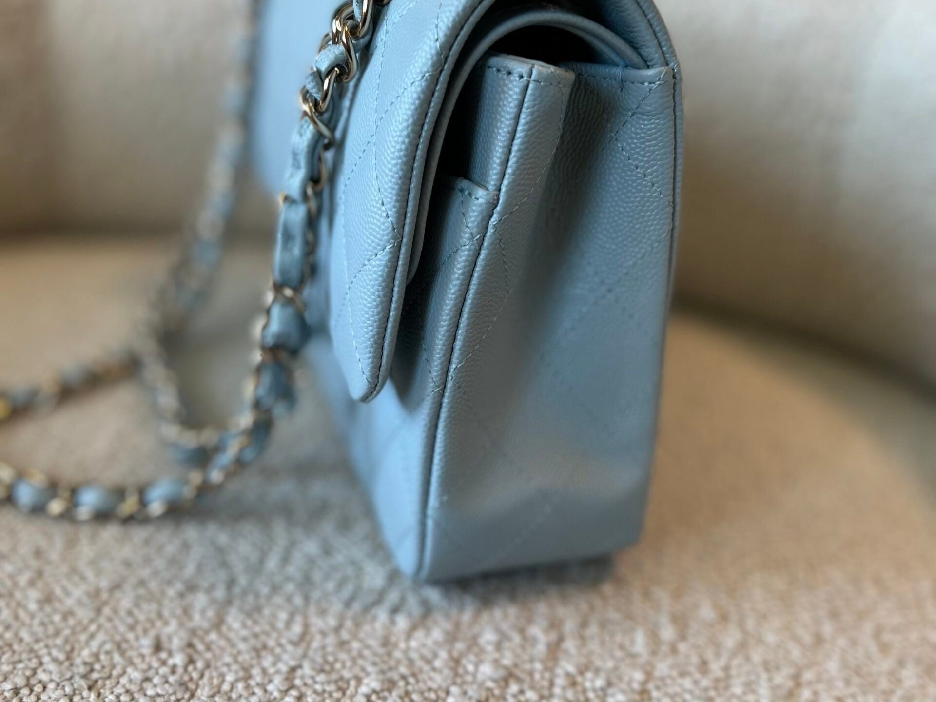 CHANEL Handbag 22P Light Blue Caviar Quilted Classic Flap Medium LGHW - Redeluxe