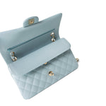 CHANEL Handbag Classic flap / Blue 22P Light Blue Caviar Quilted Classic Flap Medium Light Gold Hardware - Redeluxe