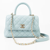 CHANEL Handbag 22P Light Blue Caviar Quilted Coco Handle Small LGHW - Redeluxe