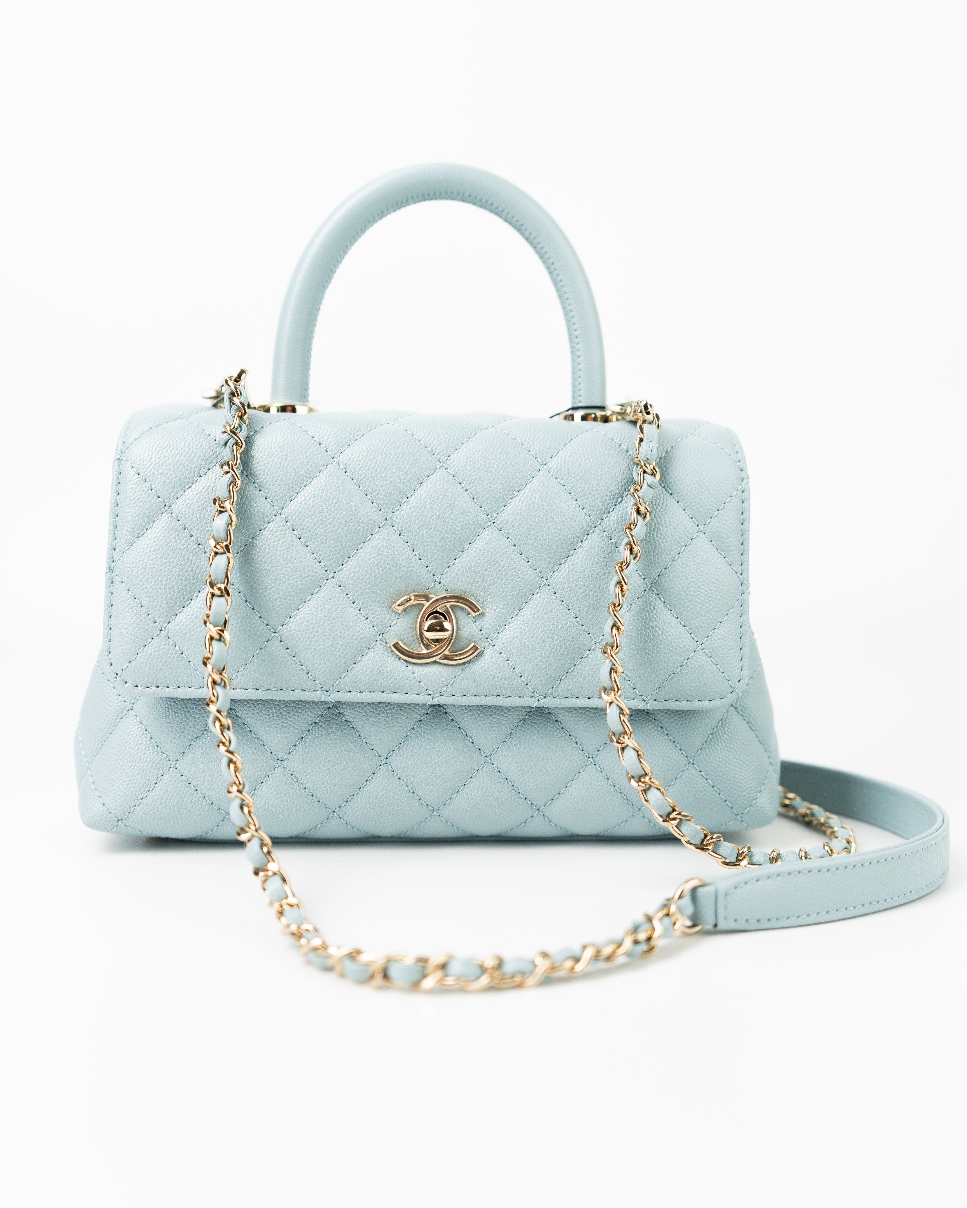 CHANEL Handbag 22P Light Blue Caviar Quilted Coco Handle Small LGHW - Redeluxe