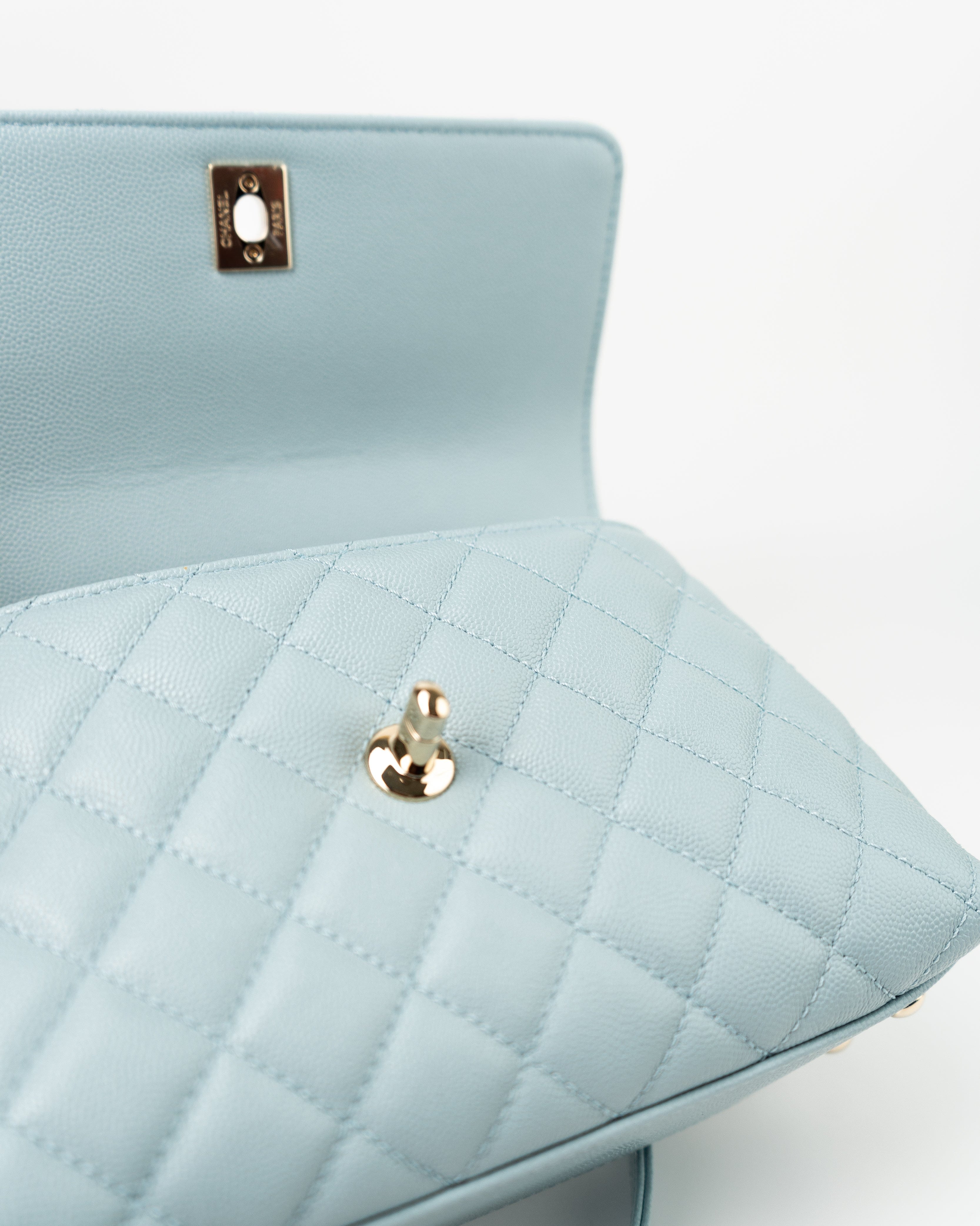 CHANEL Handbag 22P Light Blue Caviar Quilted Coco Handle Small LGHW - Redeluxe