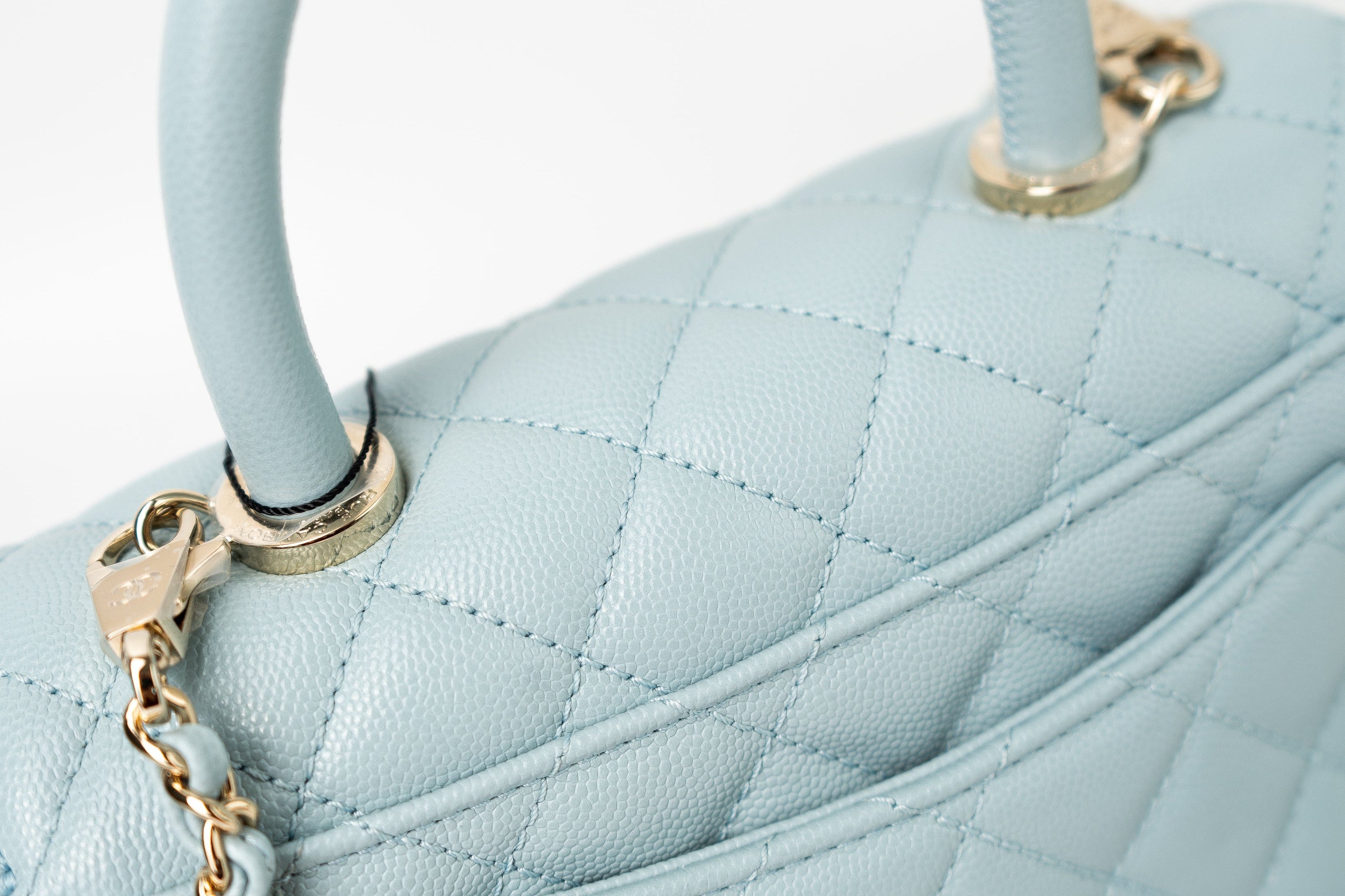 CHANEL Handbag 22P Light Blue Caviar Quilted Coco Handle Small LGHW - Redeluxe