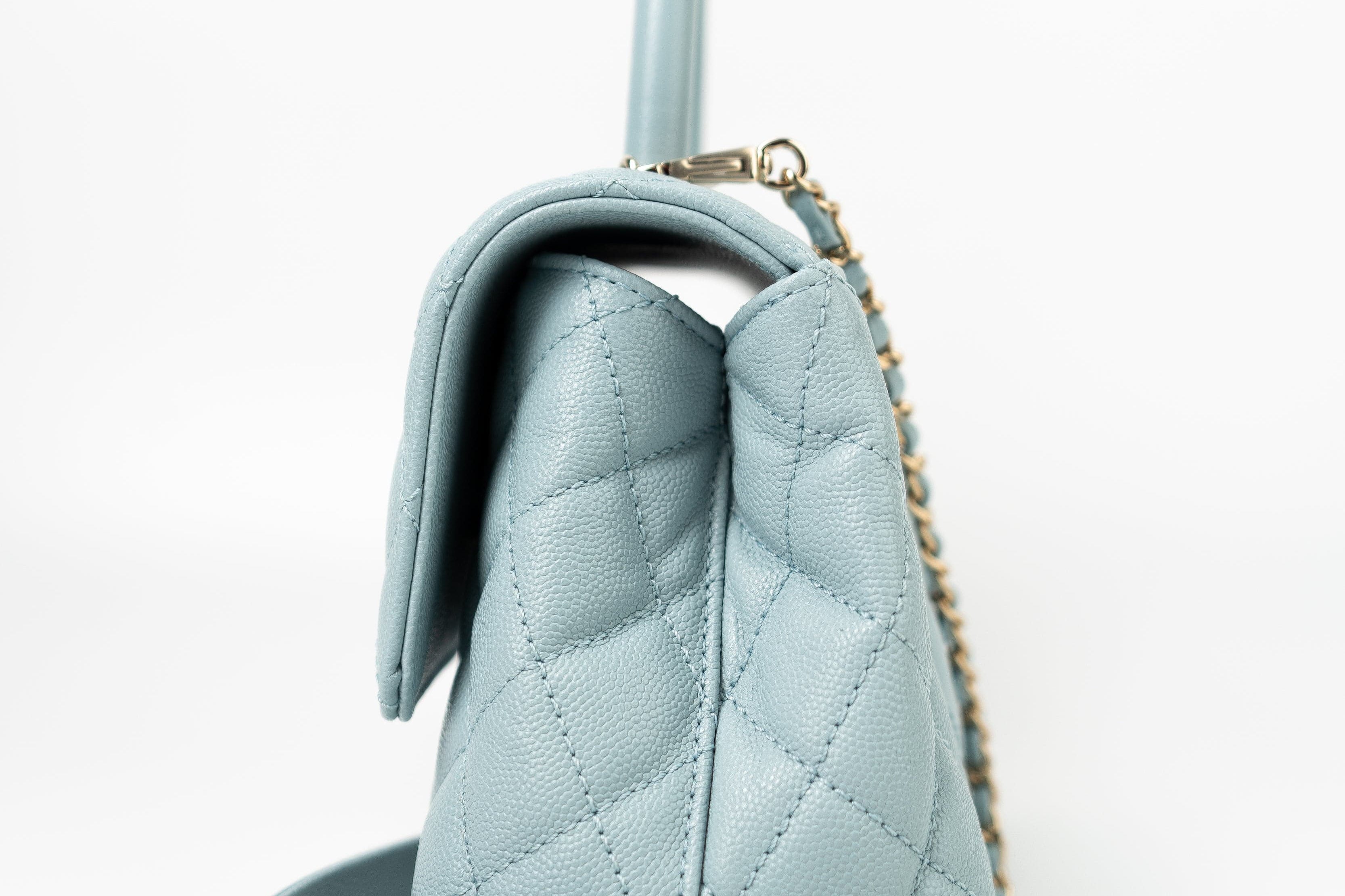 CHANEL Handbag 22P Light Blue Caviar Quilted Coco Handle Small LGHW - Redeluxe