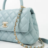 CHANEL Handbag 22P Light Blue Caviar Quilted Coco Handle Small LGHW - Redeluxe