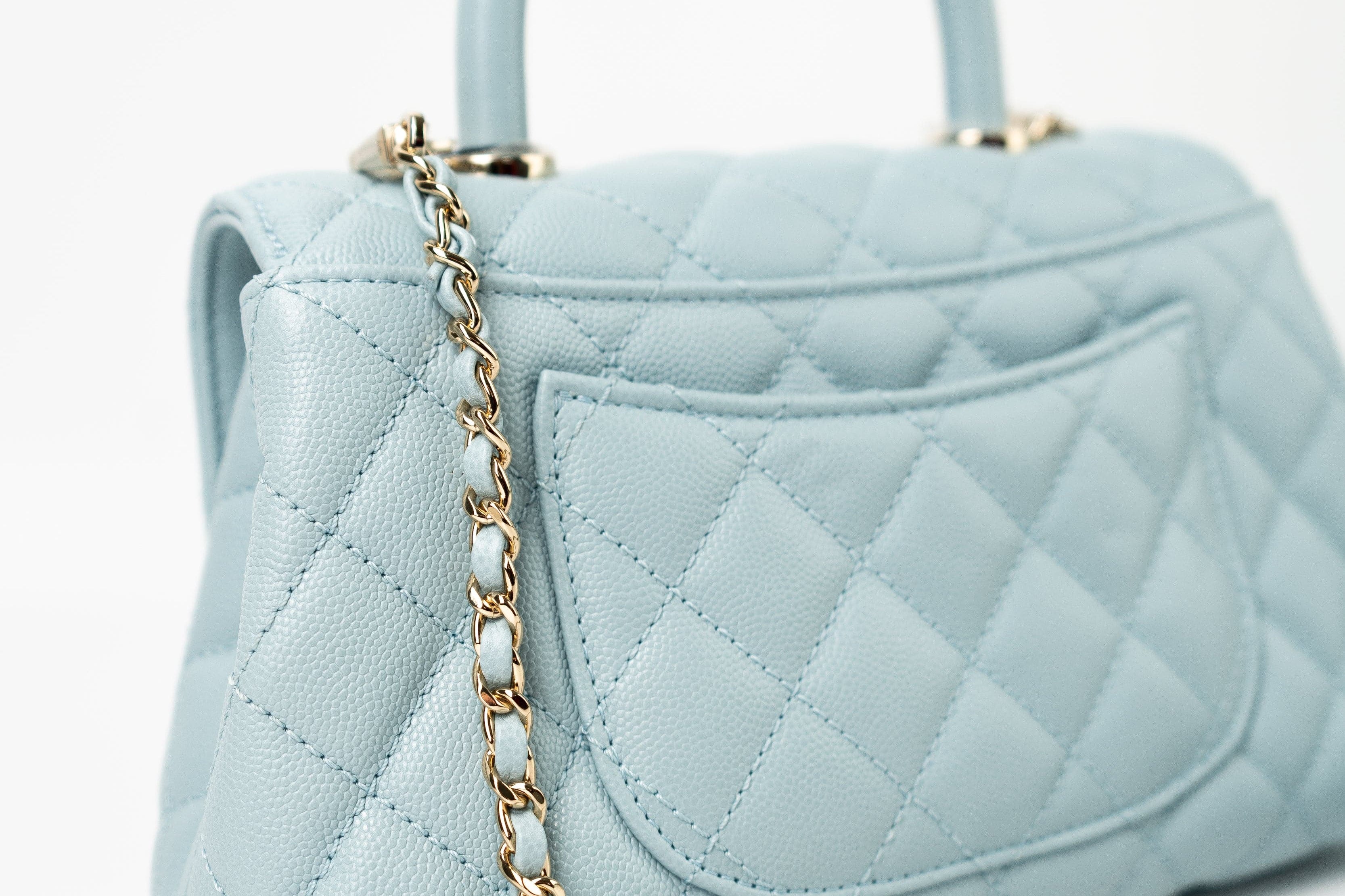 CHANEL Handbag 22P Light Blue Caviar Quilted Coco Handle Small LGHW - Redeluxe