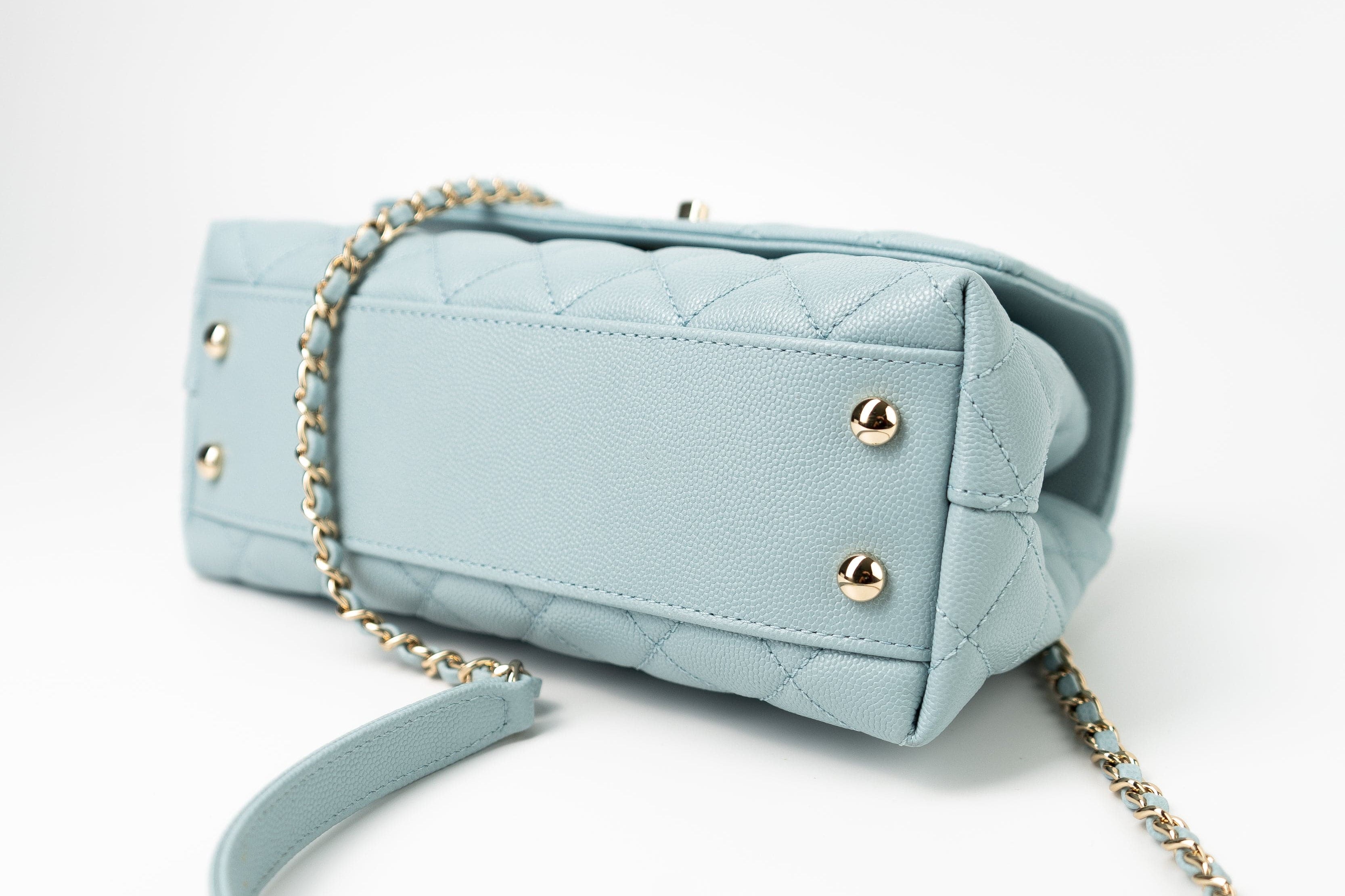 CHANEL Handbag 22P Light Blue Caviar Quilted Coco Handle Small LGHW - Redeluxe