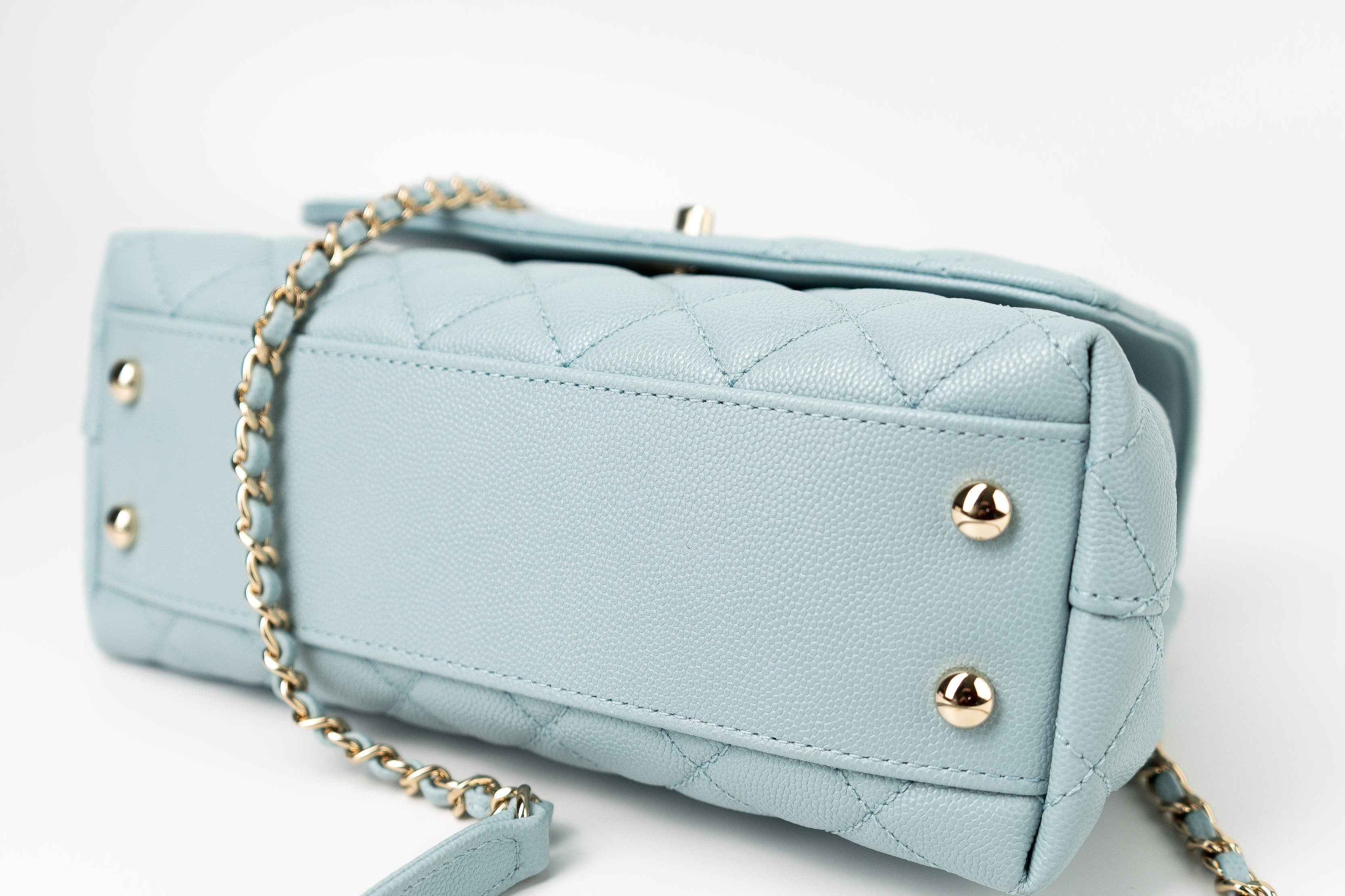 CHANEL Handbag 22P Light Blue Caviar Quilted Coco Handle Small LGHW - Redeluxe