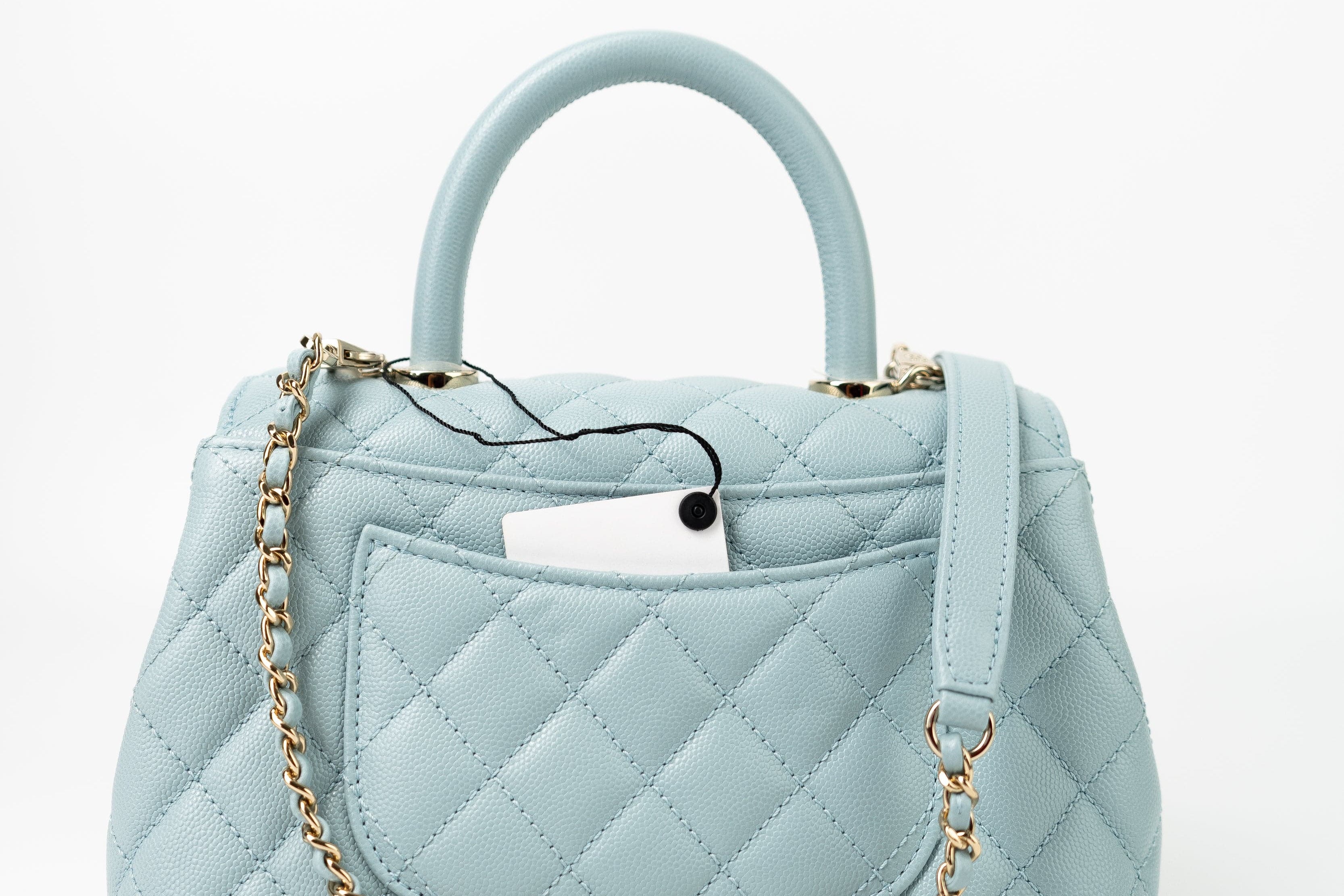 CHANEL Handbag 22P Light Blue Caviar Quilted Coco Handle Small LGHW - Redeluxe