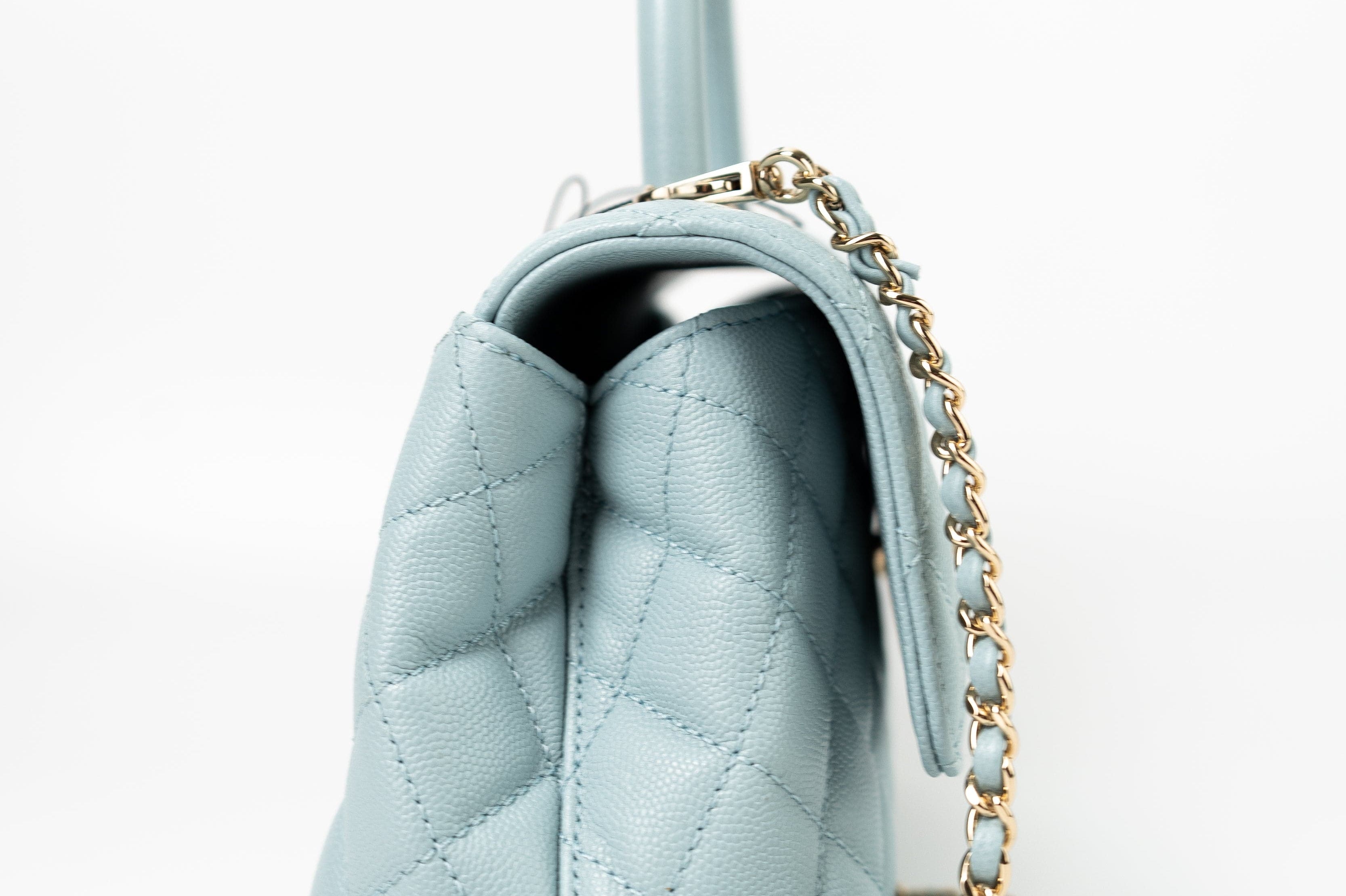 CHANEL Handbag 22P Light Blue Caviar Quilted Coco Handle Small LGHW - Redeluxe