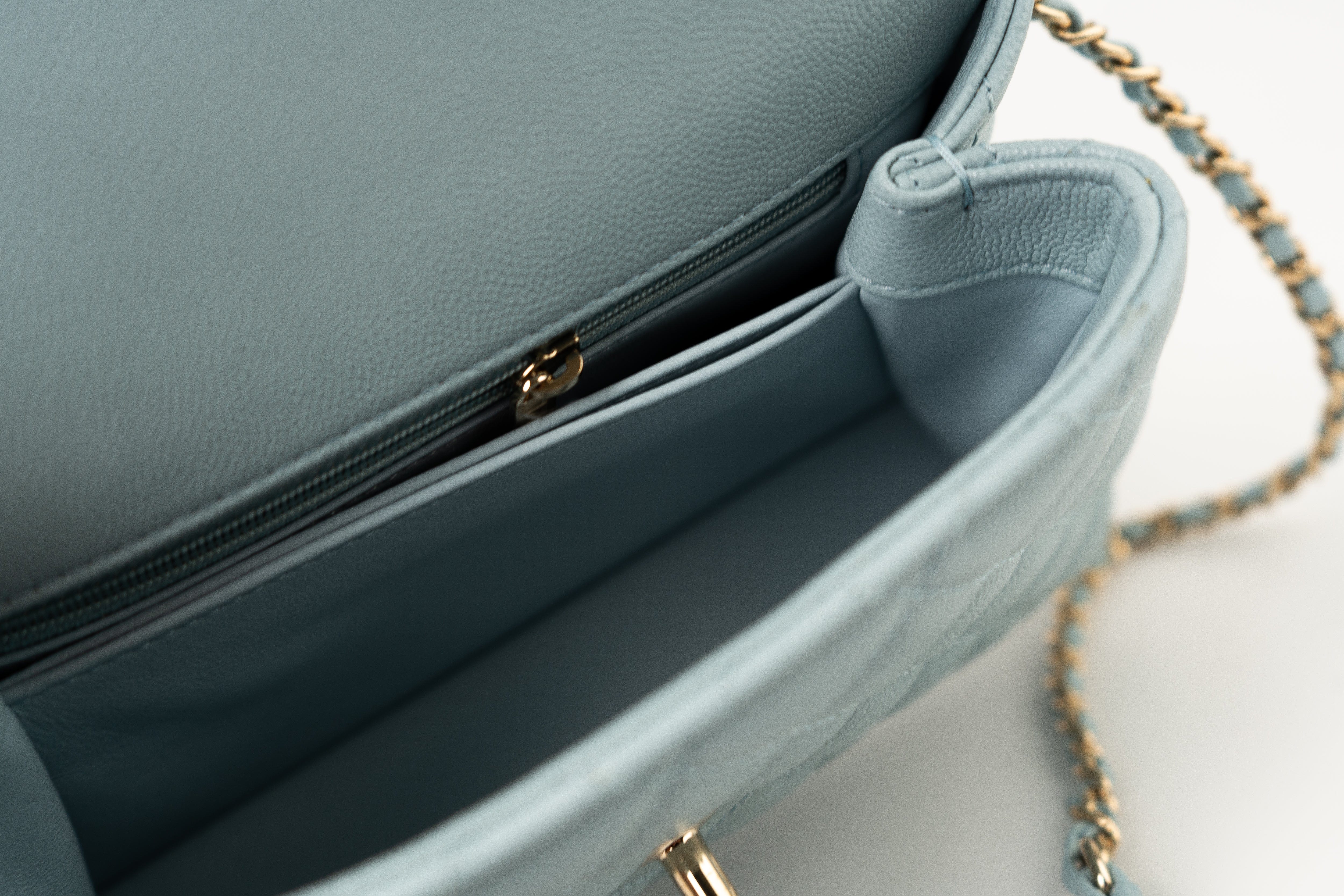 CHANEL Handbag 22P Light Blue Caviar Quilted Coco Handle Small LGHW - Redeluxe