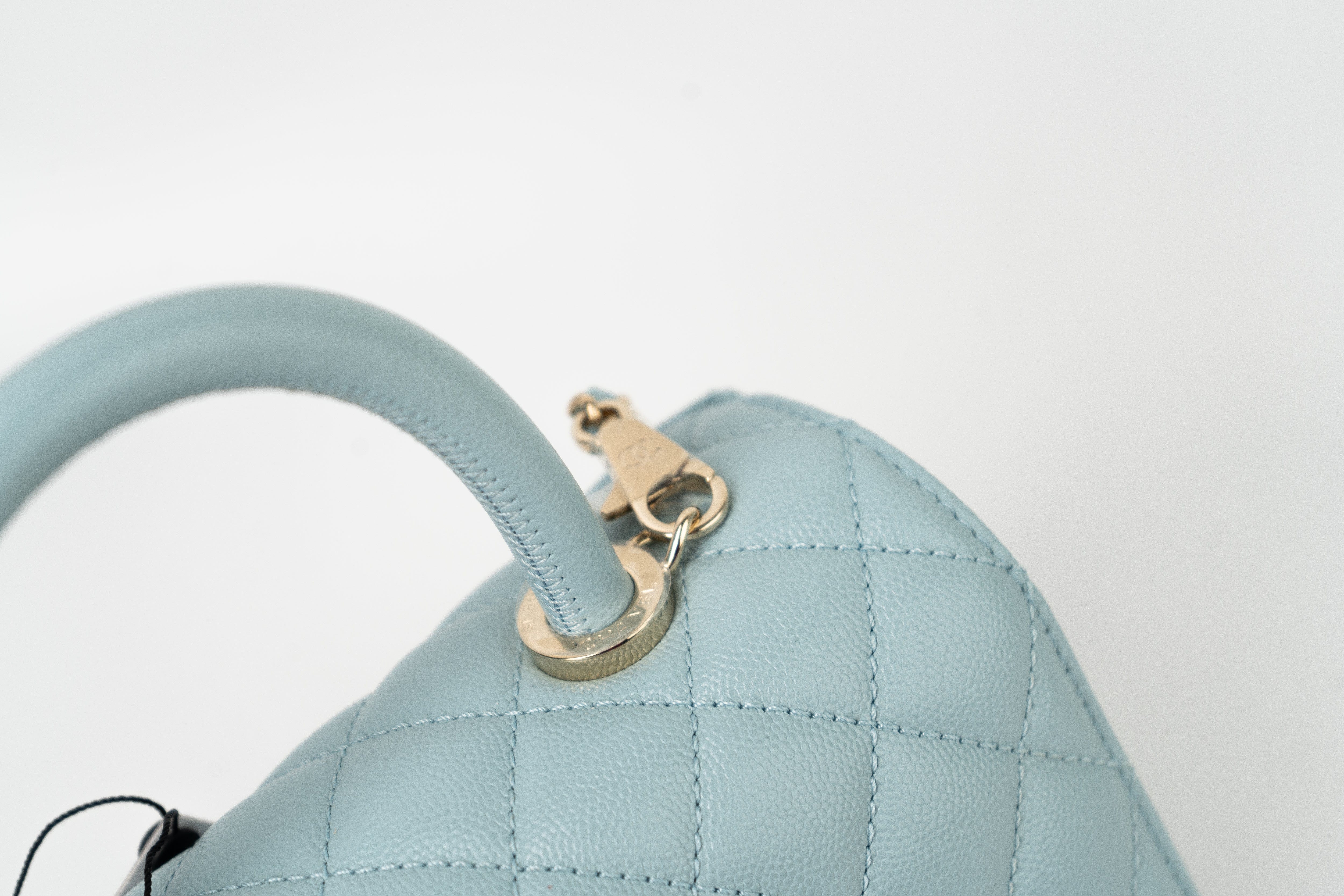 CHANEL Handbag 22P Light Blue Caviar Quilted Coco Handle Small LGHW - Redeluxe