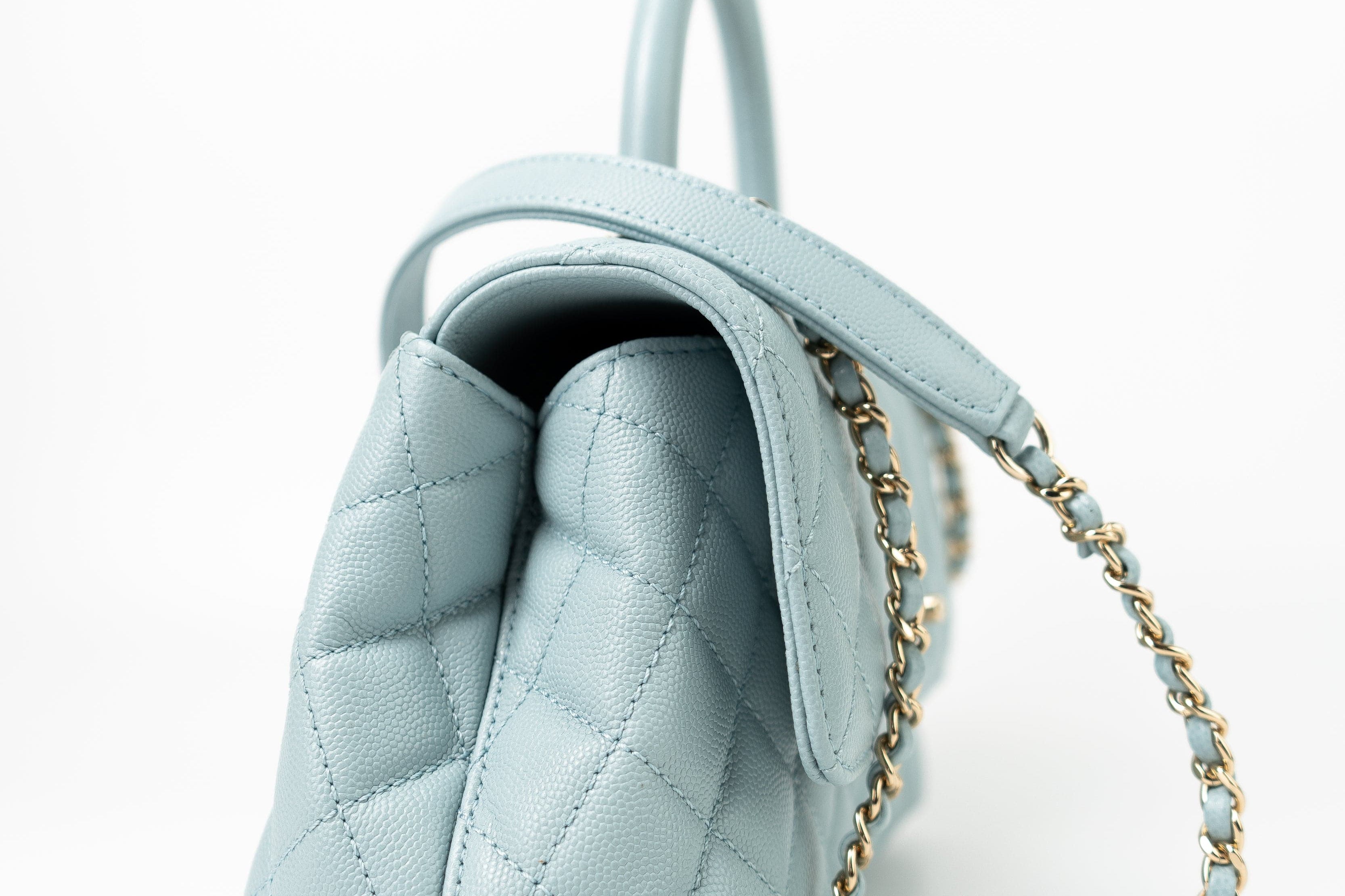 CHANEL Handbag 22P Light Blue Caviar Quilted Coco Handle Small LGHW - Redeluxe