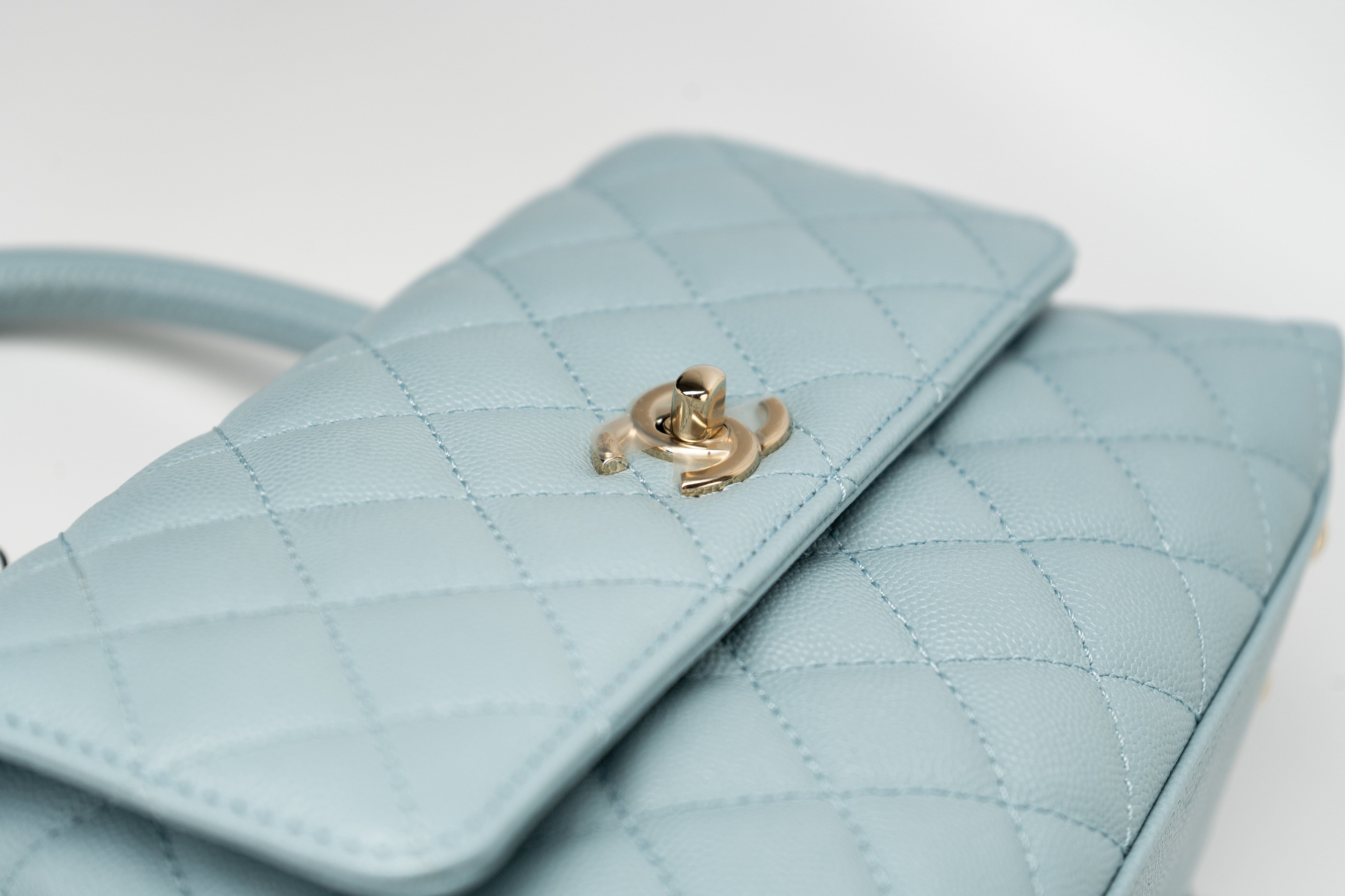 CHANEL Handbag 22P Light Blue Caviar Quilted Coco Handle Small LGHW - Redeluxe
